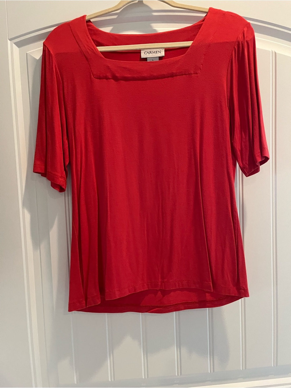 Carmen Marc Valvo Bright Red Short-Sleeve Square Neck Top